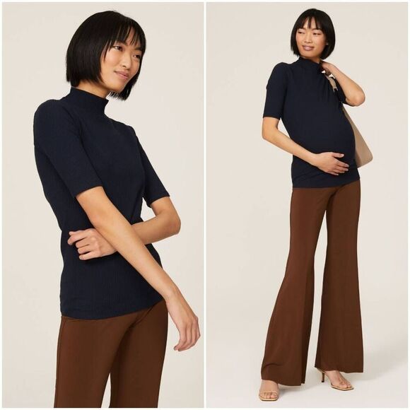 Hatch x RTR Rowan Ribbed Mock Neck Maternity Top Navy Sz. 2 / M / 6-8 - Picture 1 of 10